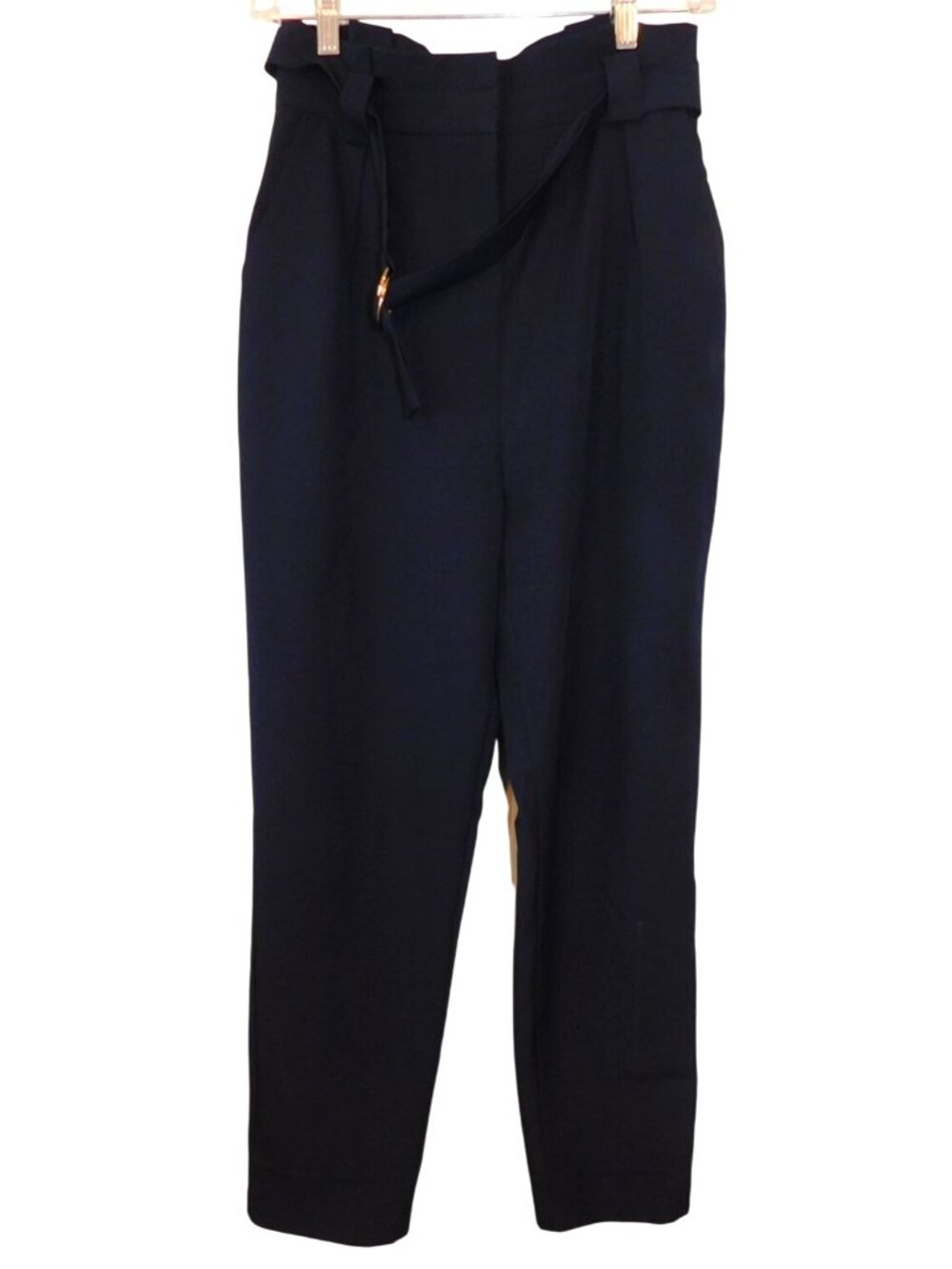 Lulus Navy Blue Pants Sz S Belt Straight Leg Minimalist Workwear Chic Trousers